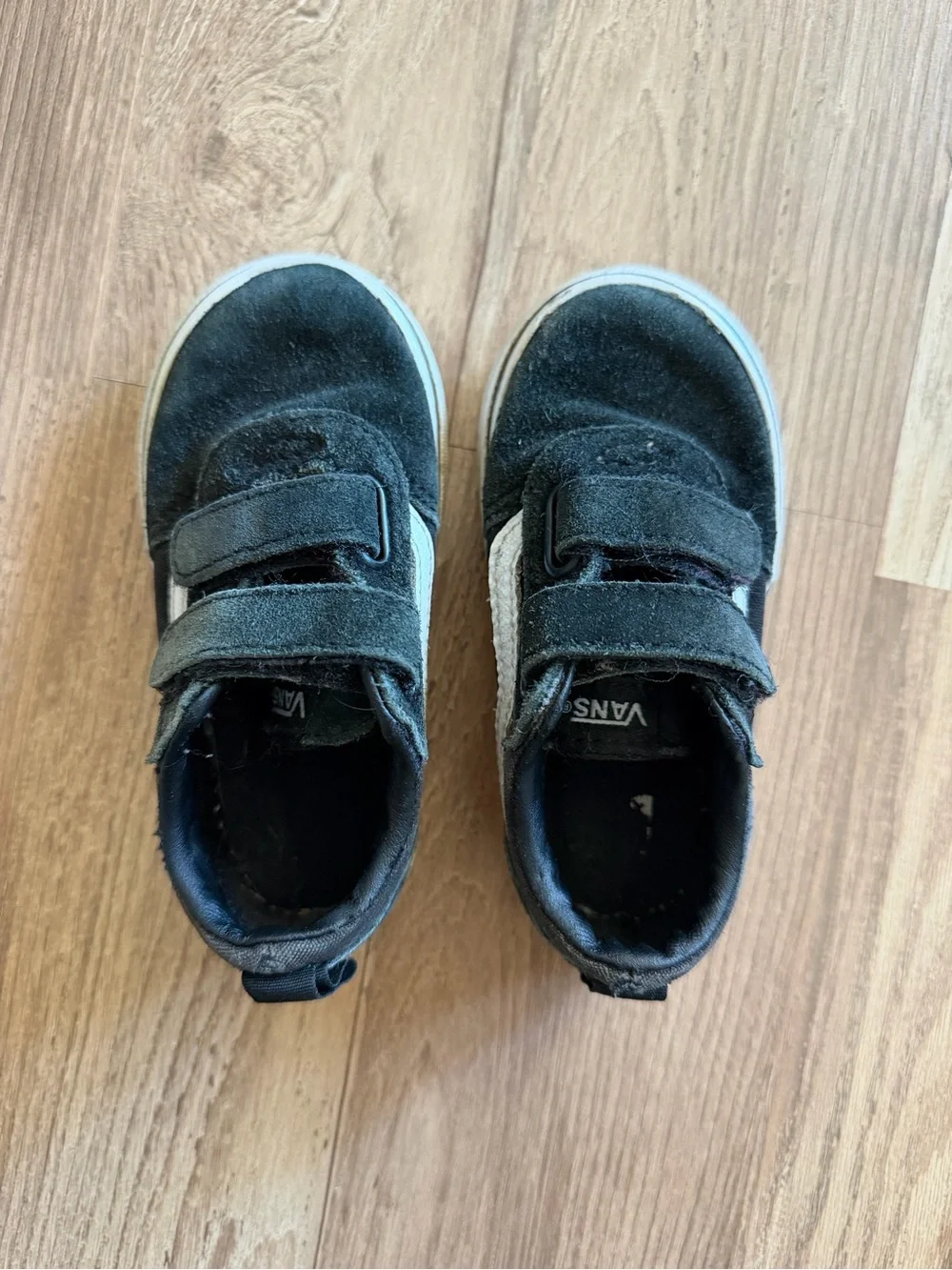 Vans Toddler Black and White Suede Velcro Skate Shoes